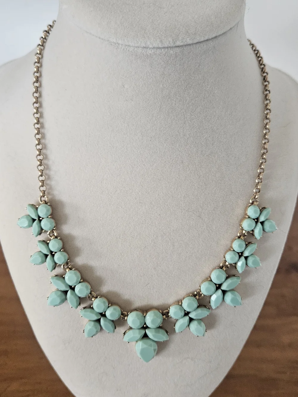 J. Crew Gold-Tone Necklace with Mint Green Floral Stones